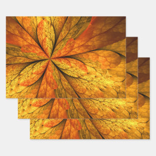 Autumn Plant, Modern Abstract Fractal Art Leaf Wrapping Paper Sheets