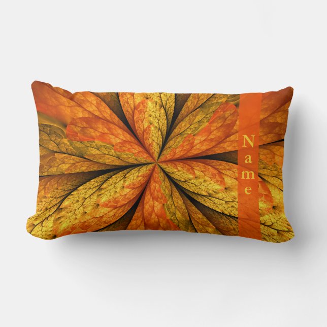Autumn Plant, Modern Abstract Fractal Leaf Name Lumbar Pillow (Front)