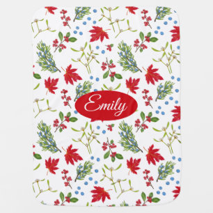 Autumn Plants Botanical Holiday Personalized Baby Blanket