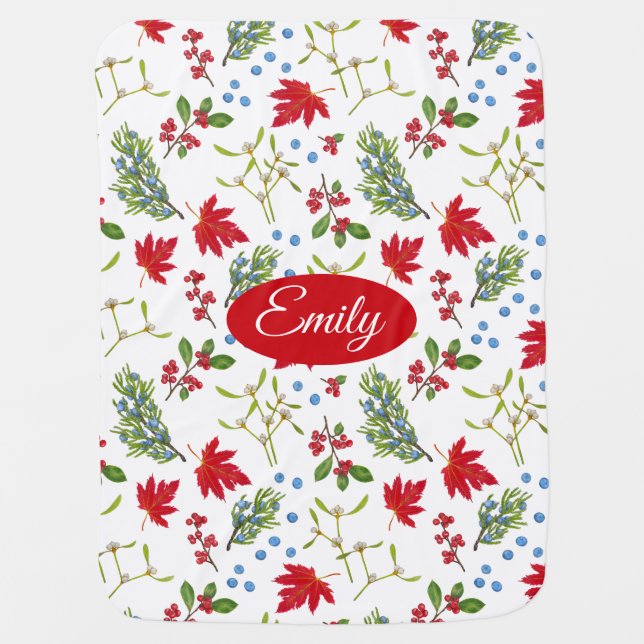 Autumn Plants Botanical Holiday Personalized Baby Blanket (Front)