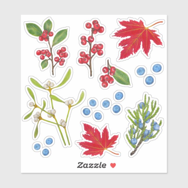 Autumn Plants Leaves Berries Botanical Holiday Sticker (Sheet)