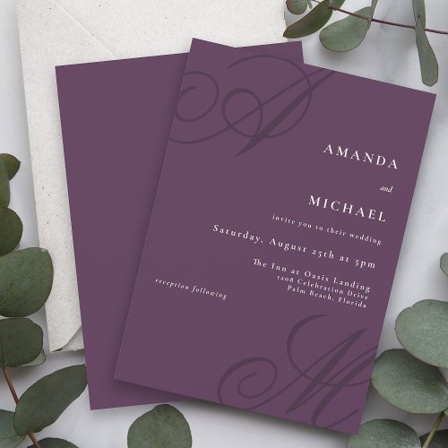 Autumn Plum Elegant Calligraphy Monogram Wedding Invitation