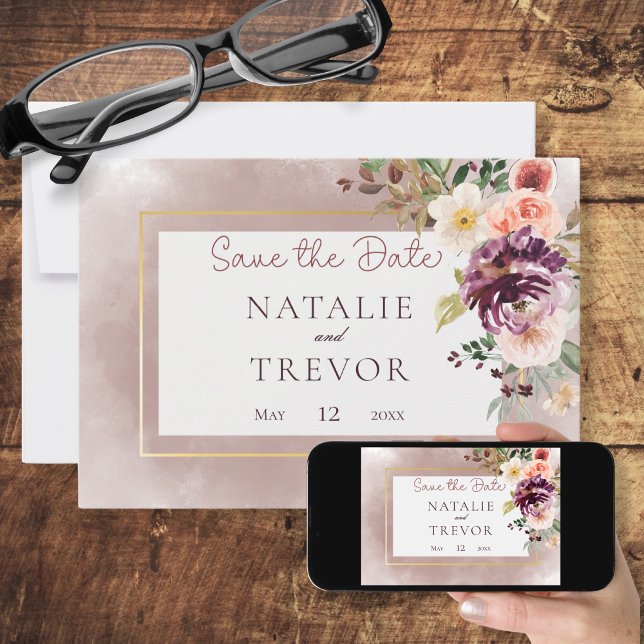Autumn Plum Floral Bouquet Wedding Save The Date (Creator Uploaded)