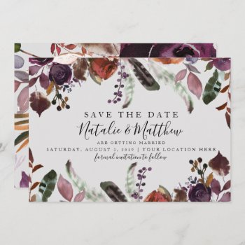 Autumn Plum Wedding Save The Date Watercolor Boho Invitation by autumnandpine at Zazzle