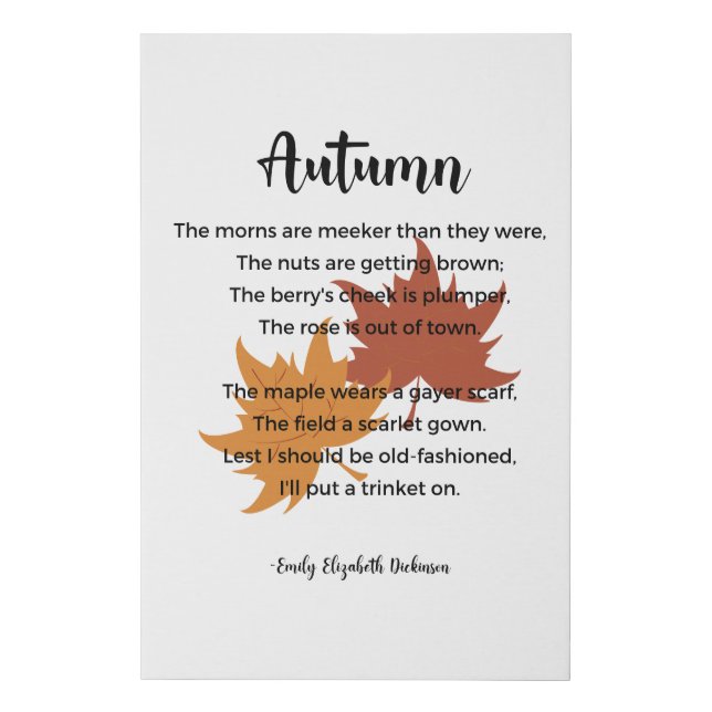Autumn Poem by Emily Elizabeth Dickinson Faux Canvas Print (Front)
