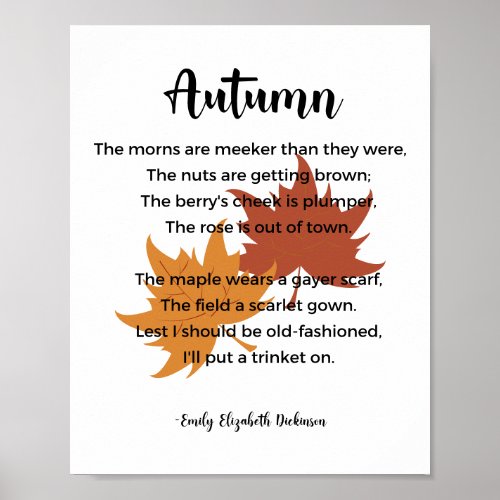 Autumn Poem by Emily Elizabeth Dickinson Poster