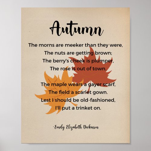 Autumn Poem by Emily Elizabeth Dickinson Vintage Poster