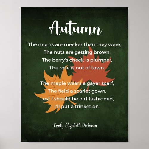 Autumn Poem Green and White Poster
