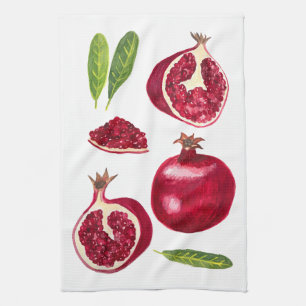 Autumn Pomegranates Watercolor Painting Kitchen Towel