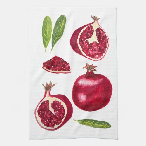 Autumn Pomegranates Watercolor Painting Kitchen Towel