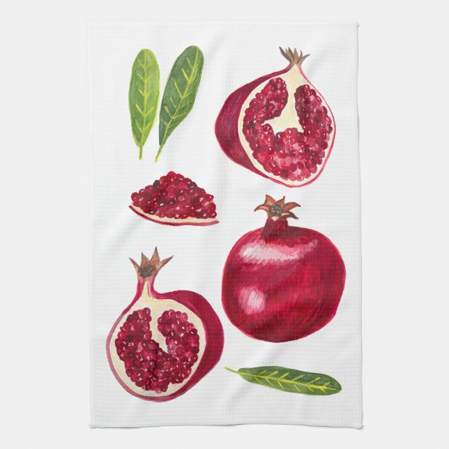 Autumn Pomegranates Watercolor Painting Kitchen Towel (Vertical)