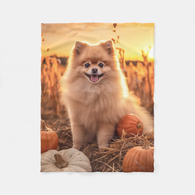 Autumn Pomeranian – Cozy & Bright Fleece Blanket (Front)