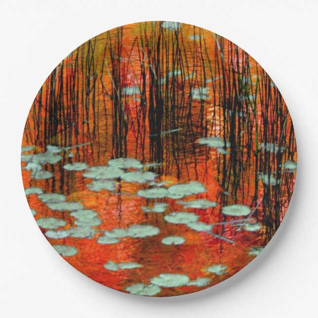 Autumn Pond Rustic Fall Wedding Photography Paper Plates (Front)