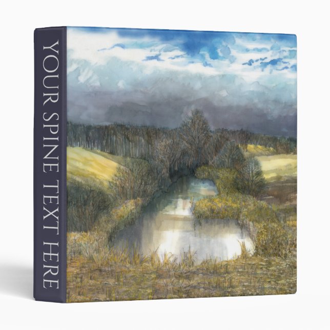 autumn pond watercolor painting 3 ring binder (Front/Spine)