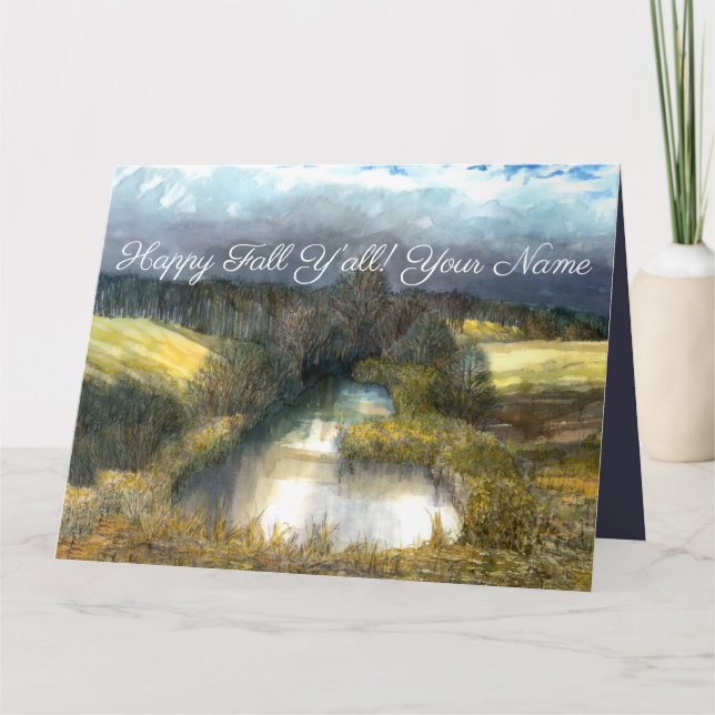 Autumn pond watercolor painting card (Front)