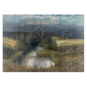 Autumn pond watercolor painting cutting board