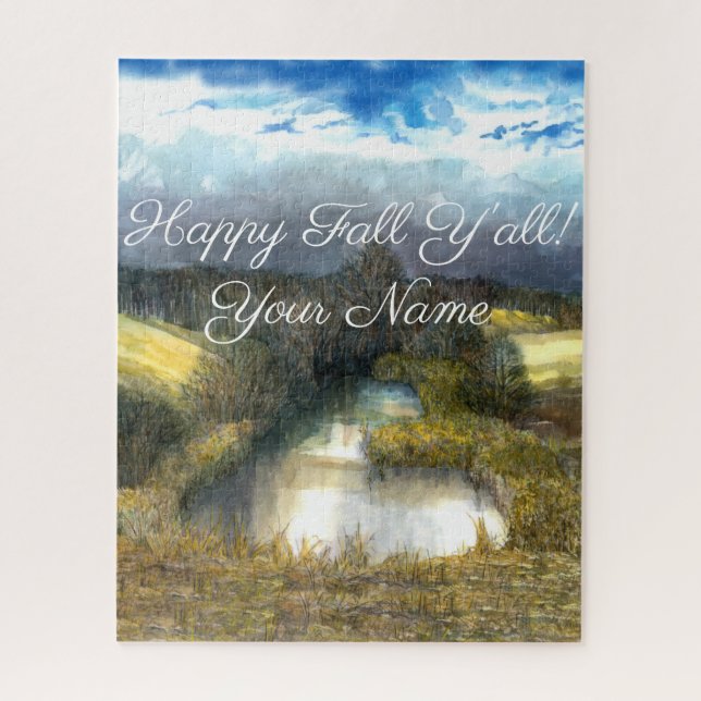 Autumn pond watercolor painting jigsaw puzzle (Vertical)