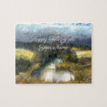 Autumn pond watercolor painting