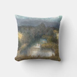 Autumn pond watercolor painting outdoor pillow