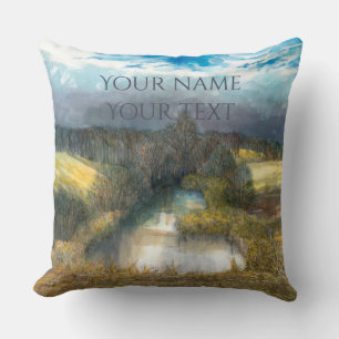 autumn pond watercolor painting throw pillow