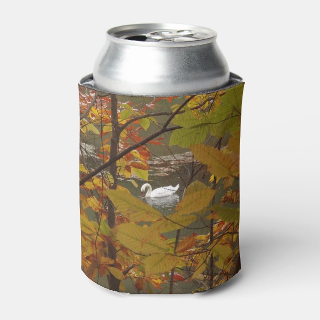 Autumn Pond with Swan Can Cooler (Can Front)