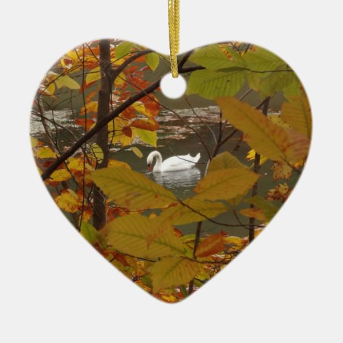 Autumn Pond with Swan Ceramic Ornament