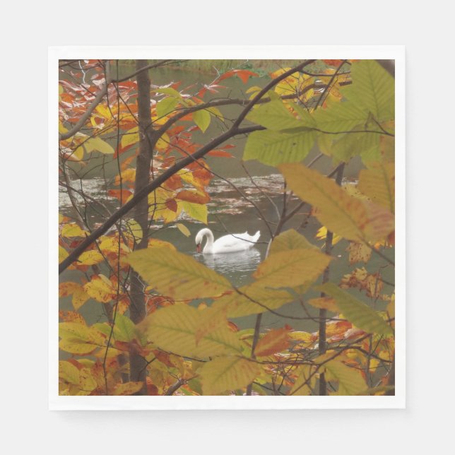 Autumn Pond with Swan Napkins (Front)