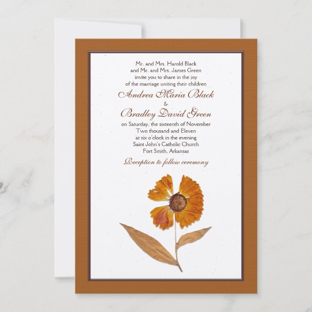 Autumn Pressed Dried Flower Wedding Invitation (Front)