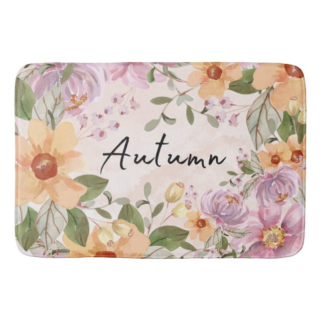 Autumn pretty watercolor Beautiful floral Bath Mat (Front)