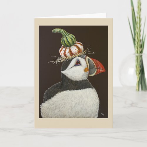 Autumn puffin greeting card