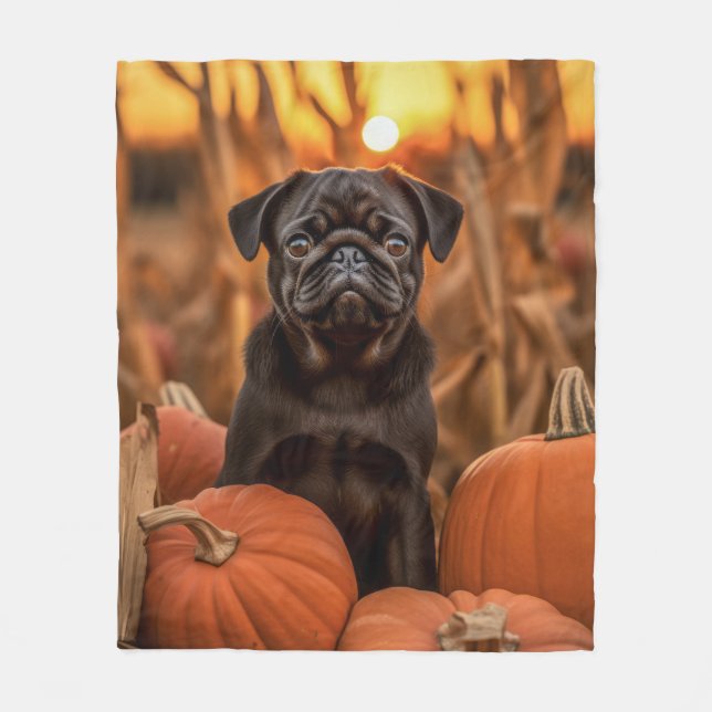 Autumn Pug Fleece Blanket (Front)