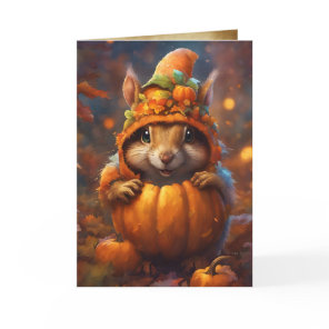 Autumn Pumkin Squirrel, Happy Halloween Cute Card