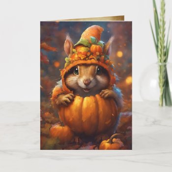 Autumn Pumkin Squirrel  Happy Halloween Cute Card by golden_oldies at Zazzle