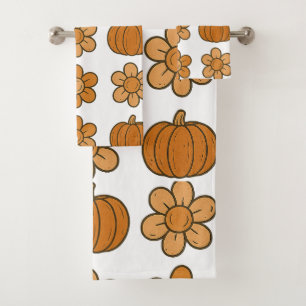 Autumn Pumpkin and Daisy Pattern Bath Towel Set
