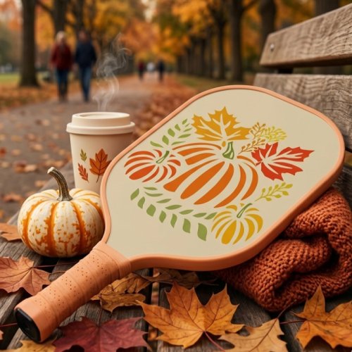 Autumn Pumpkin And Falling Leaves Pickleball Paddle