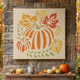 Autumn Pumpkin And Falling Leaves Seamless Pattern Canvas Print
