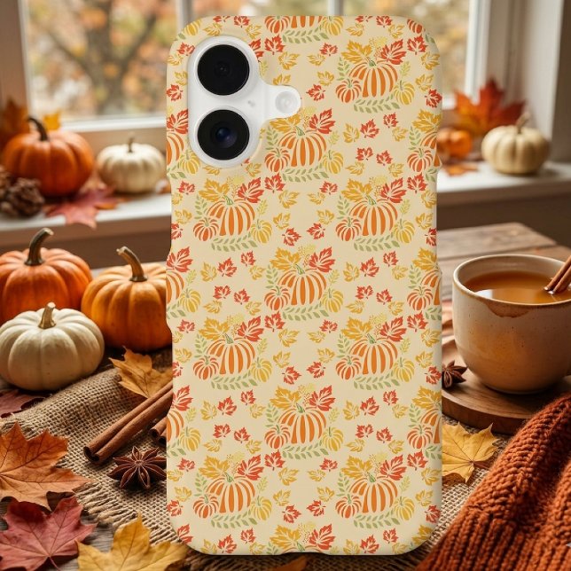 Autumn Pumpkin And Falling Leaves Seamless Pattern Iphone Case (Creator Uploaded)