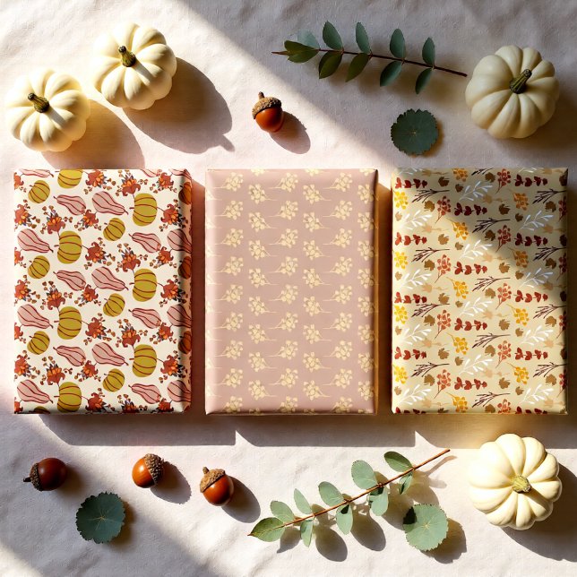 Autumn Pumpkin and Floral Fall Set of 3 Wrapping Paper Sheets (Autumn Pumpkin and Floral Fall Set of 3 Wrapping Paper Sheets)