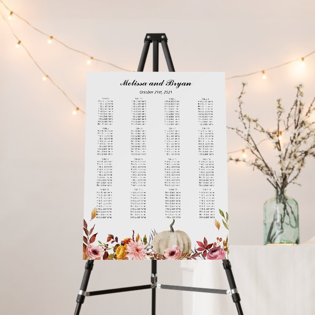 Autumn Pumpkin and flower Seating Chart Foam Board (In Situ (Stand))