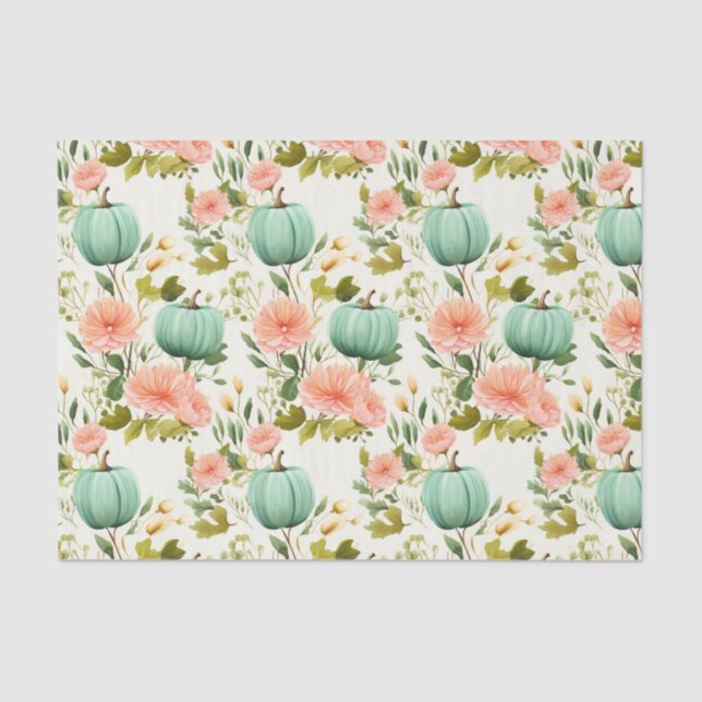 Autumn Pumpkin and Flowers Fall Decoupage Tissue Paper (Front)