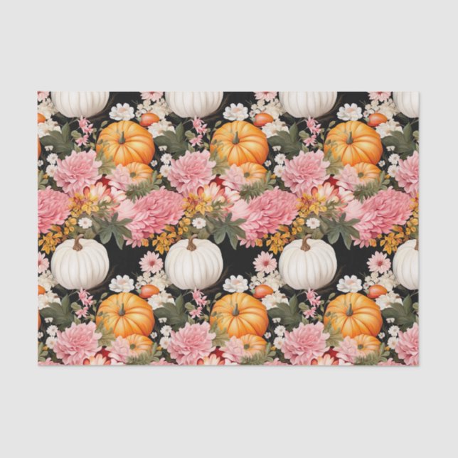 Autumn Pumpkin and Flowers Fall Decoupage Tissue Paper (Front)