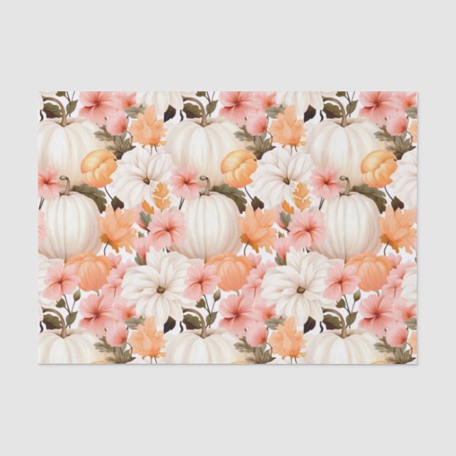 Autumn Pumpkin and Flowers Fall Decoupage Tissue Paper (Front)