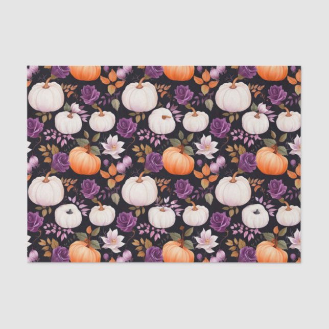 Autumn Pumpkin and Flowers Fall Decoupage Tissue Paper (Front)