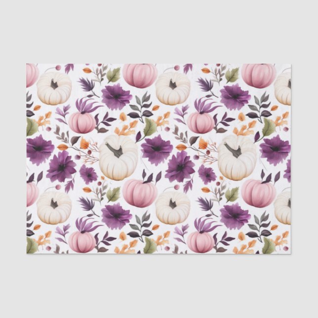 Autumn Pumpkin and Flowers Fall Decoupage Tissue Paper (Front)