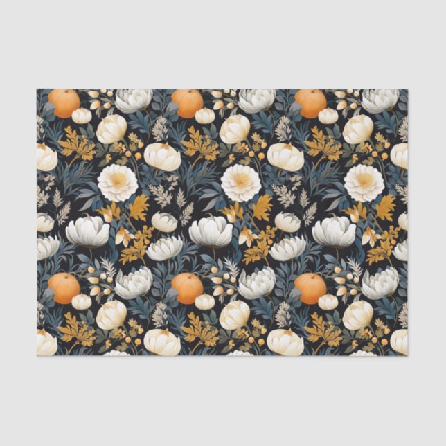 Autumn Pumpkin and Flowers Fall Decoupage Tissue Paper (Front)