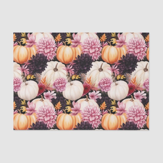Autumn Pumpkin and Flowers Fall Decoupage Tissue Paper (Front)