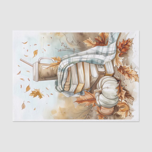 Autumn Pumpkin and Flowers Fall Decoupage Tissue Paper (Front)