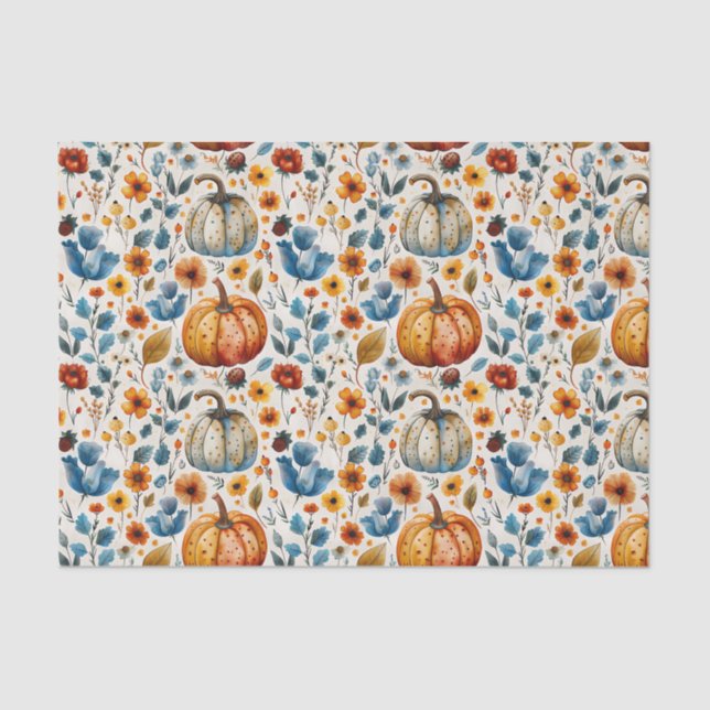 Autumn Pumpkin and Flowers Fall Decoupage Tissue Paper (Front)