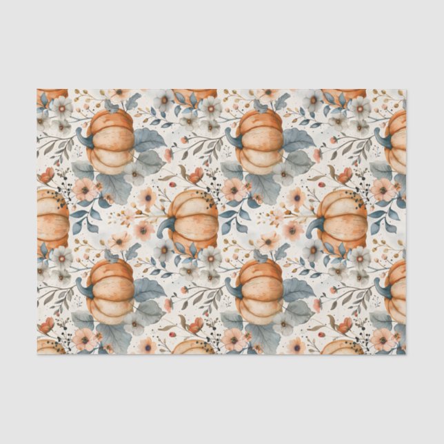 Autumn Pumpkin and Flowers Fall Decoupage Tissue Paper (Front)