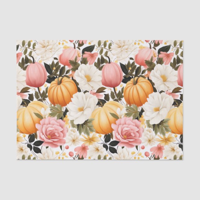 Autumn Pumpkin and Flowers Fall Decoupage Tissue Paper (Front)